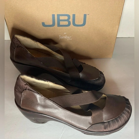 Jambu JBU J41 Wedge Heel Shoes Brown Criss-Cross Vegan Women’s Size US9.5 US9.5M - Picture 4 of 6